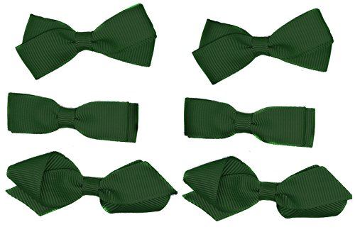 School Hair Accessories Clips for Girls 3 Pairs Bows Small Hair Grosgrain Ribbon Clips Uniform (Green)