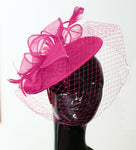 Caprilite Saucer Sinamay Headband Fascinator Wedding Ascot Hat Hatinator Birdcage Veil[Fuchsia Hot Pink]