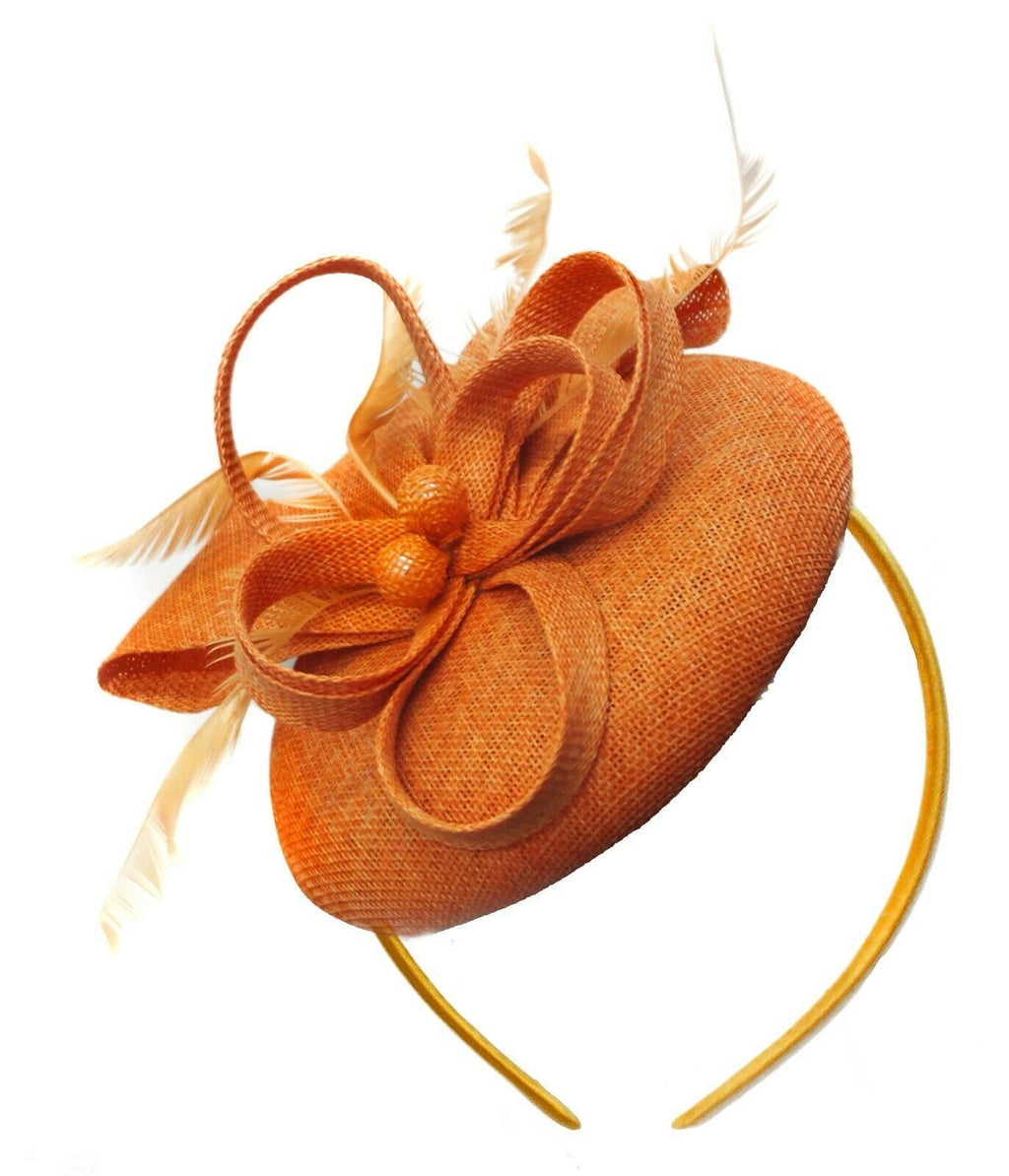 Orange Round Pillbox Bow Sinamay Headband Fascinator Weddings Ascot Hatinator Races