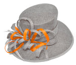 Silver Grey and Apricot Orange Large Queen Brim Hat Occasion Hatinator Fascinator Weddings Formal