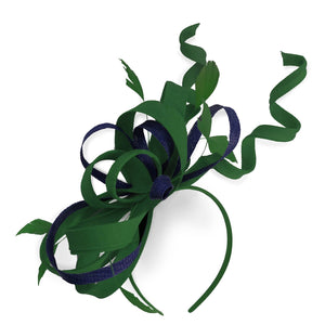 Caprilite Green and Navy Wedding Swirl Fascinator Headband Alice Band Ascot Races Loop Net