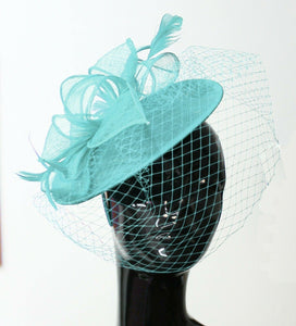 Caprilite Saucer Sinamay Headband Fascinator Wedding Ascot Hat Hatinator Birdcage Veil[Light Turquoise]