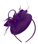 Plum Purple Round Pillbox Bow Sinamay Headband Fascinator Weddings Ascot Hatinator Races