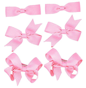 6 PIECE /3 Pairs SET Girls Small Hair Bows Grosgrain Ribbon Clips School Colours[Baby Light Pink]