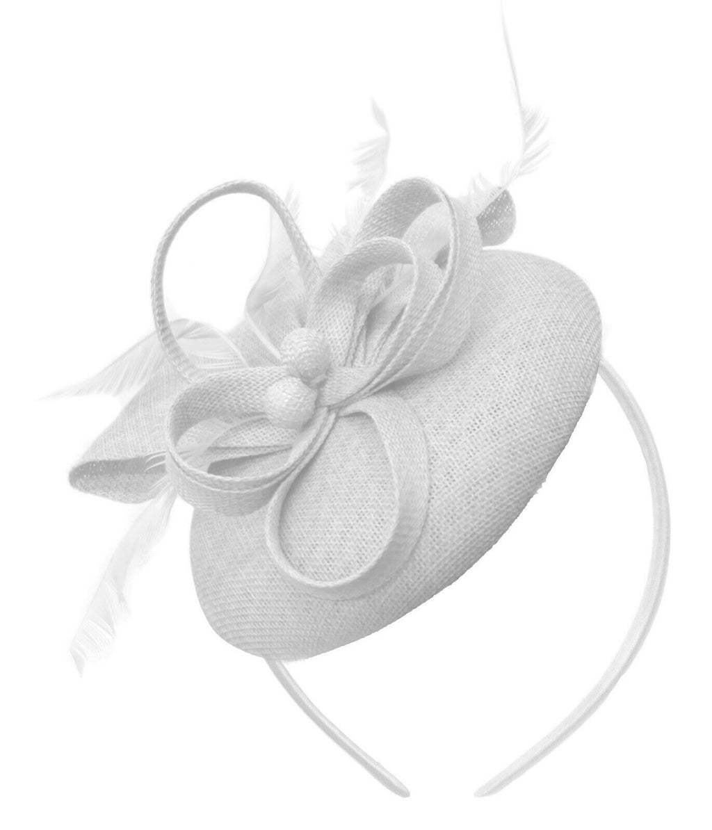 White Round Pillbox Bow Sinamay Headband Fascinator Weddings Ascot Hatinator Races