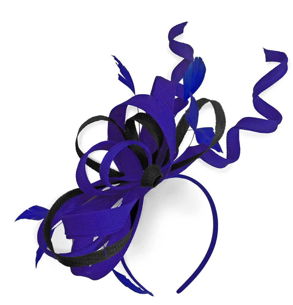 Caprilite Royal Blue and Black Wedding Swirl Fascinator Headband Alice Band Ascot Races Loop Net