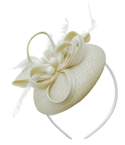 Cream Ivory Round Pillbox Bow Sinamay Headband Fascinator Weddings Ascot Hatinator Races