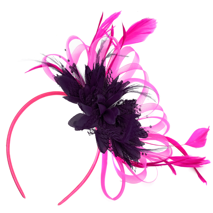 Hoop Mix - Bespoke Mixed Colour Headband Fascinator - Fuchsia and Dark Purple