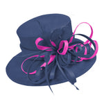Navy and Fuchsia Hot Pink Large Queen Brim Hat Occasion Hatinator Fascinator Weddings Formal