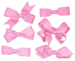 6 PIECE SET Girls Small Hair Bows Clips Grosgrain Ribbon School Uniform Colours[Baby Pink]