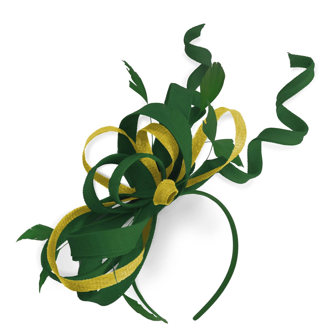 Caprilite Green and Yellow Wedding Swirl Fascinator Headband Alice Band Ascot Races Loop Net