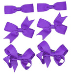 6 PIECE /3 Pairs SET Girls Small Hair Bows Grosgrain Ribbon Clips School Colours[Cadbury Purple]