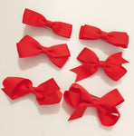 6 PIECE SET Girls Small Hair Bows Clips Grosgrain Ribbon School Uniform Colours[Red]