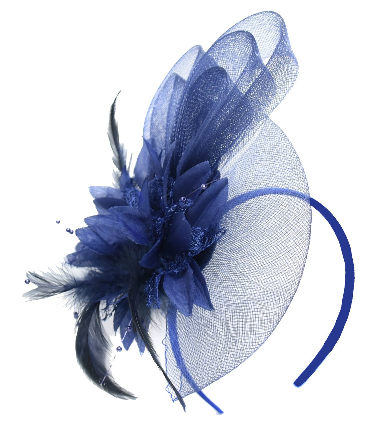 Dark Navy Blue Bow Veil Fascinator Veil on Headband Caprilite UK online shop affordable cheap