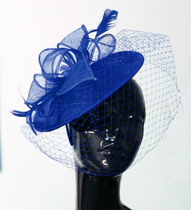 Caprilite Soucoupe Sinamay Bandeau Fascinator Mariage Ascot Chapeau Hatinator Birdcage Veil [Bleu Royal]