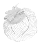 White Birdcage Veil Pillbox Bow Sinamay Headband Fascinator Weddings Ascot Hatinator Races