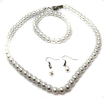 Classic Faux Pearl Necklace Earrings & Bracelet Jewellery Set Vintage