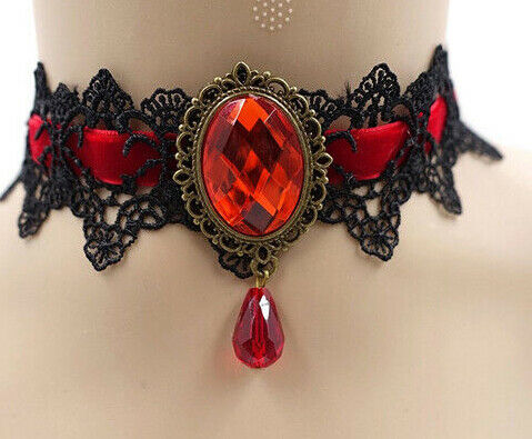 Gothic Black Lace Necklace Collar Choker Halloween Retro Vintage Chain Vampire