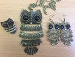 Filles Bronze Hibou Yeux Noirs - Choisissez un collier, des boucles d'oreilles, une bague ou un ensemble de bijoux 