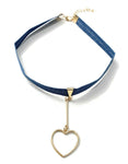 Classic Blue Denim Choker Necklace with Gold Tone Heart Pendant Party UK Gift