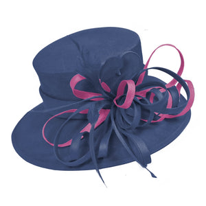 Navy and Plum Magenta Large Queen Brim Hat Occasion Hatinator Fascinator Weddings Formal