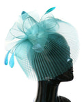 Light Blue Veil Fan Feathers Fascinator on Headband Wedding Races Net Hat Big