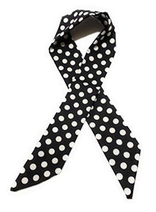 Short Skinny Scarf/Headscarf Bag Charm Vintage 20s Look - Black White Polka Dots
