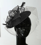 Caprilite Saucer Sinamay Headband Fascinator Wedding Ascot Hat Hatinator Birdcage Veil[Black]