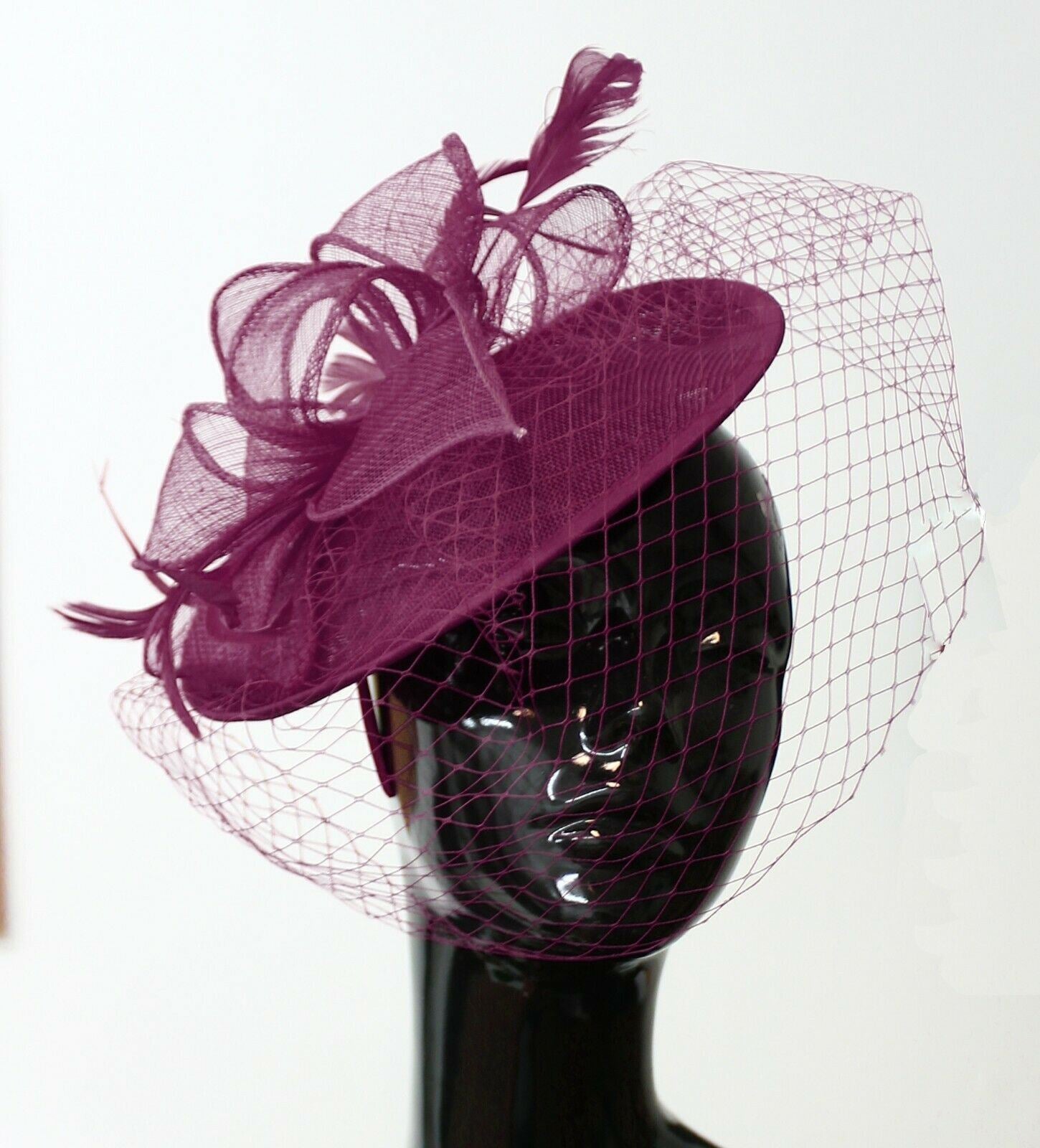 Caprilite Saucer Sinamay Headband Fascinator Wedding Ascot Hat Hatinator Birdcage Veil[Plum Purple]