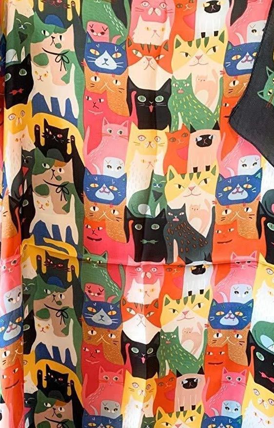 Cat Collage Scarf Thin Silky Womens Summer Spring