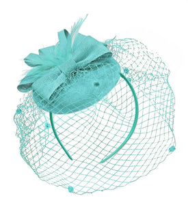 Voile de cage à oiseaux bleu clair, bandeau avec nœud Sinamay, fascinateur de mariage, Ascot Hatinator, courses