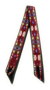 Womens 90cm Long Reversible Skinny Scarf Faux Silk Head Scarves Bag Charm Bow[Daisy Flowers Burgundy Print]
