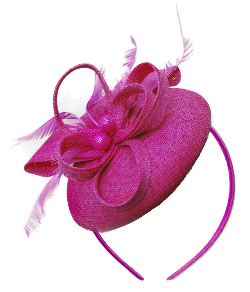 Fuchsia Hot Pink Round Pillbox Bow Sinamay Headband Fascinator Weddings Ascot Hatinator Races