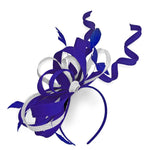 Caprilite Royal Blue and White Wedding Swirl Fascinator Headband Alice Band Ascot Races Loop Net