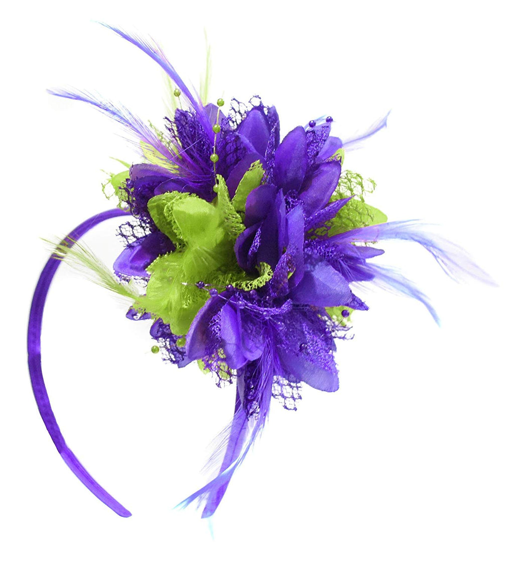 Cadbury Purple and Lime Fascinator Flower Small on Headband