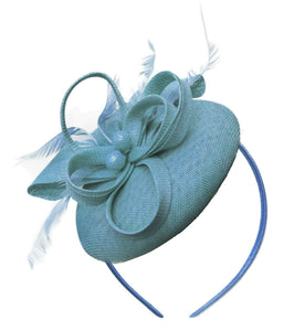 Light Blue Round Pillbox Bow Sinamay Headband Fascinator Weddings Ascot Hatinator Races