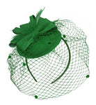 Jade Green Birdcage Veil Pillbox Bow Sinamay Headband Fascinator Weddings Ascot Hatinator Races