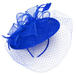 Caprilite Soucoupe Sinamay Bandeau Fascinator Mariage Ascot Chapeau Hatinator Birdcage Veil [Bleu Royal]