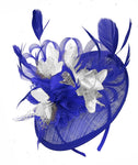 Royal Blue and Silver Sinamay Disc Saucer Fascinator Hat for Women Weddings Headband