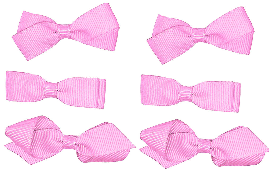 Classic 3 Pairs of Girls Kids Small Hair Bow Clips Gripes - School Uniform Colours Grosgrain Ribbon
