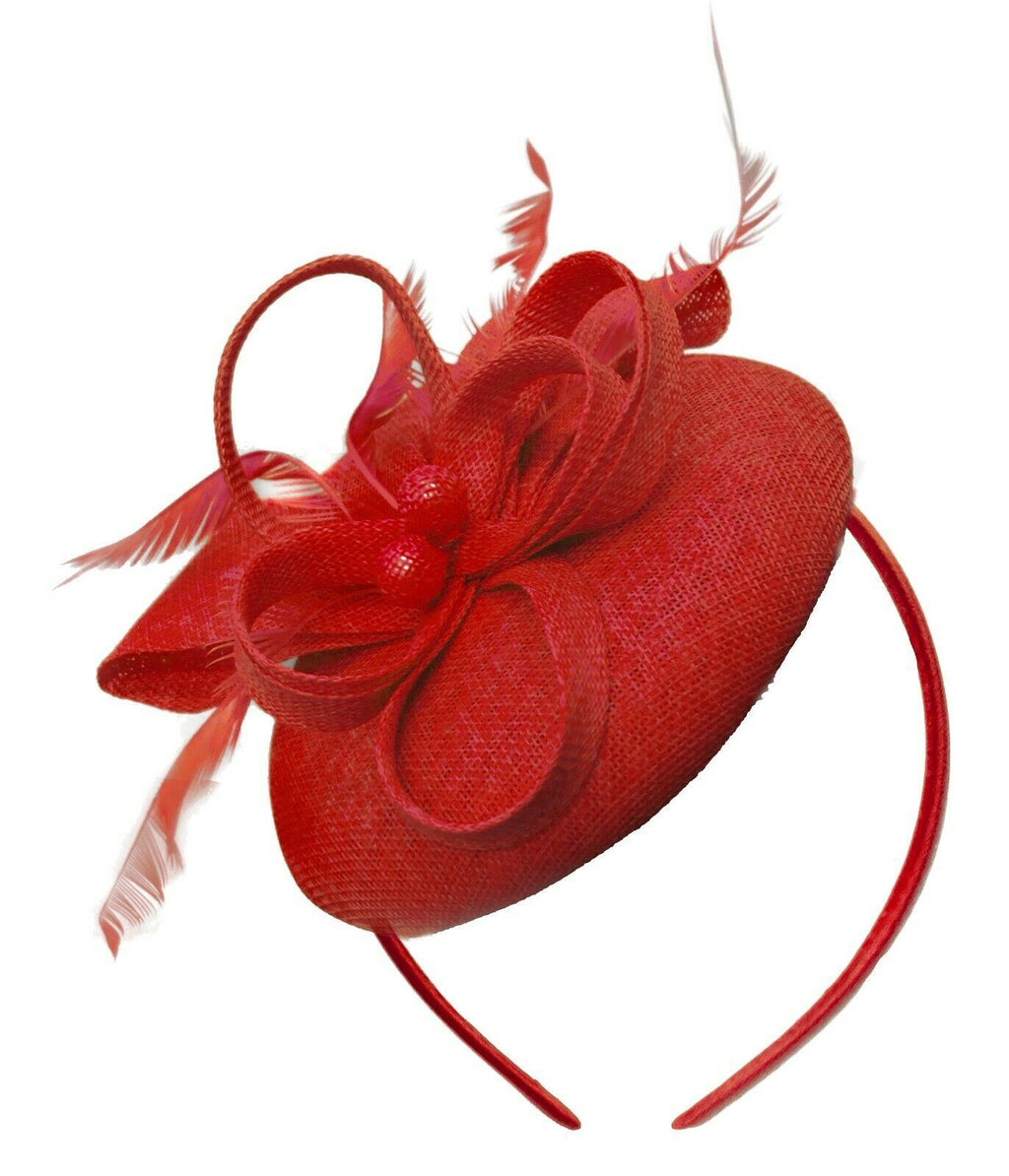 Red Round Pillbox Bow Sinamay Headband Fascinator Weddings Ascot Hatinator Races