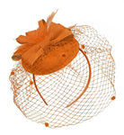 Orange Birdcage Veil Pillbox Bow Sinamay Headband Fascinator Weddings Ascot Hatinator Races