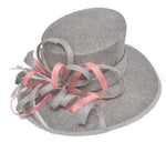Gris argenté et rose poussiéreux grand chapeau à bord de reine Occasion Hatinator bibi mariages formels