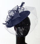 Caprilite Saucer Sinamay Headband Fascinator Wedding Ascot Hat Hatinator Birdcage Veil[Navy]