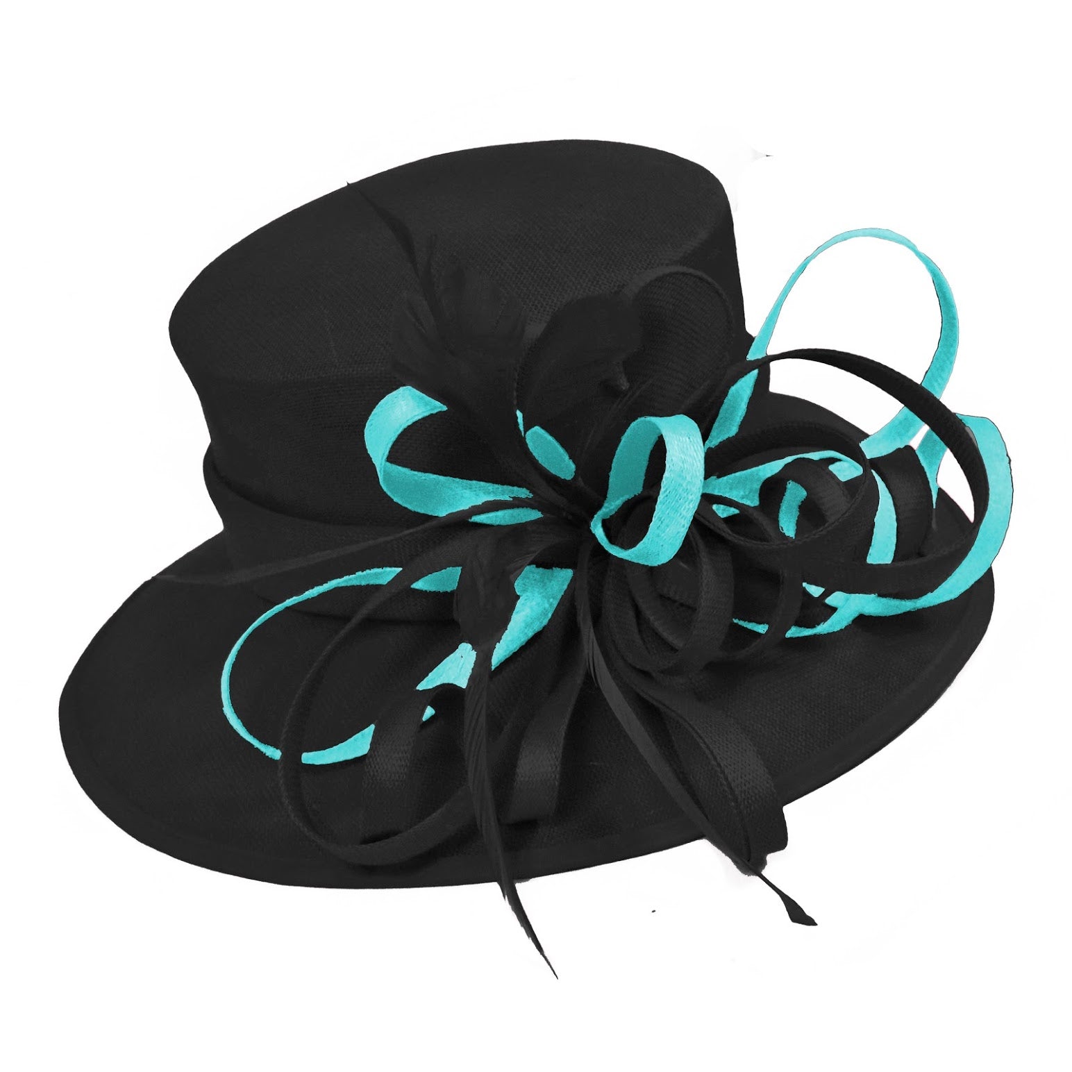 Black and Light Turquoise Large Queen Brim Hat Occasion Hatinator Fascinator Weddings Formal