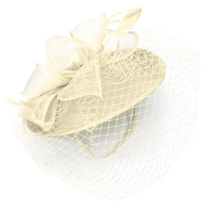 Caprilite Saucer Sinamay Headband Fascinator Wedding Ascot Hat Hatinator Birdcage Veil[Cream]