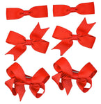 6 PIECE /3 Pairs SET Girls Small Hair Bows Grosgrain Ribbon Clips School Colours[Red]