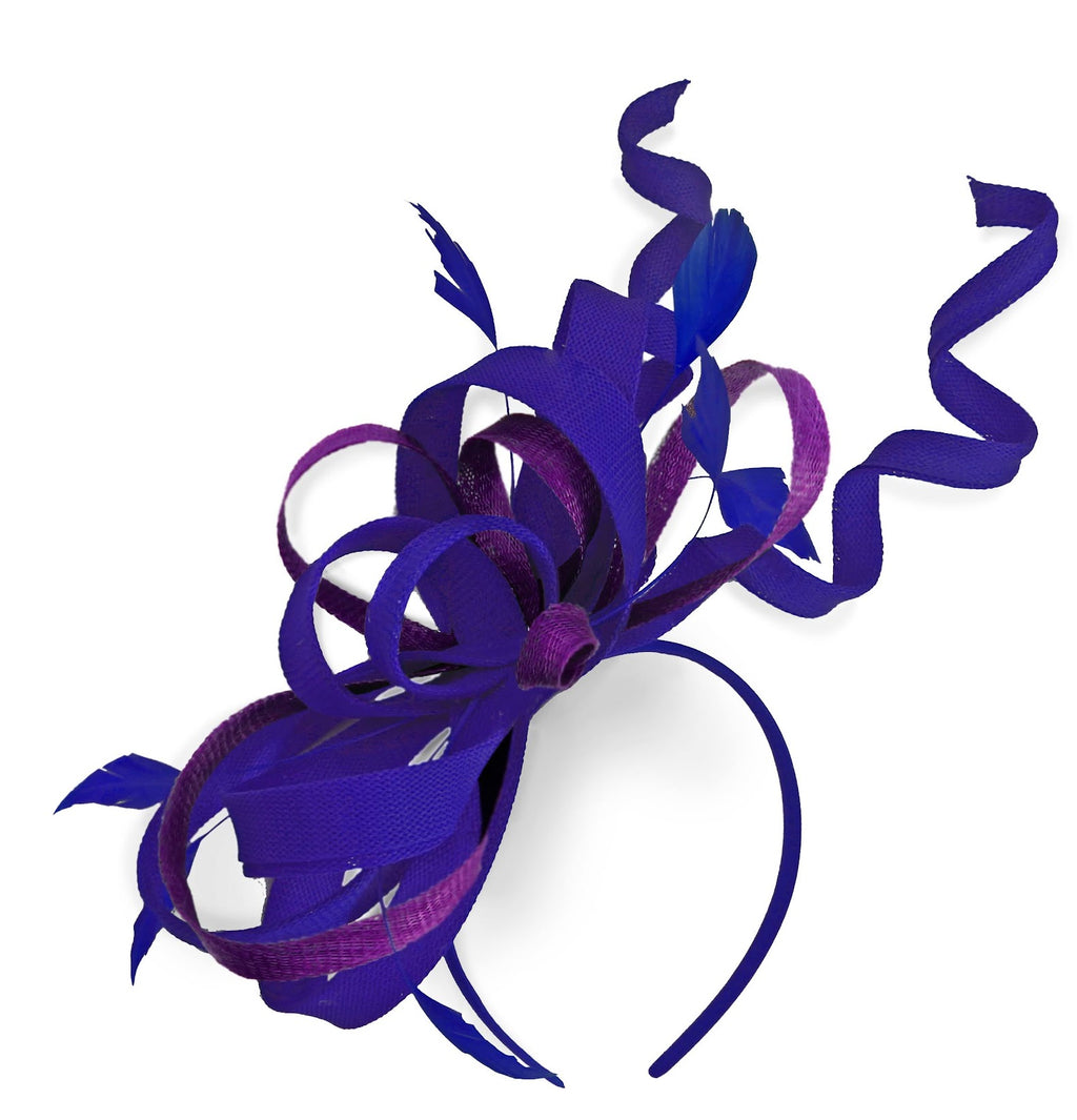 Caprilite Bleu Royal et Violet Foncé Mariage Swirl Fascinator Bandeau Alice Band Ascot Races Loop Net