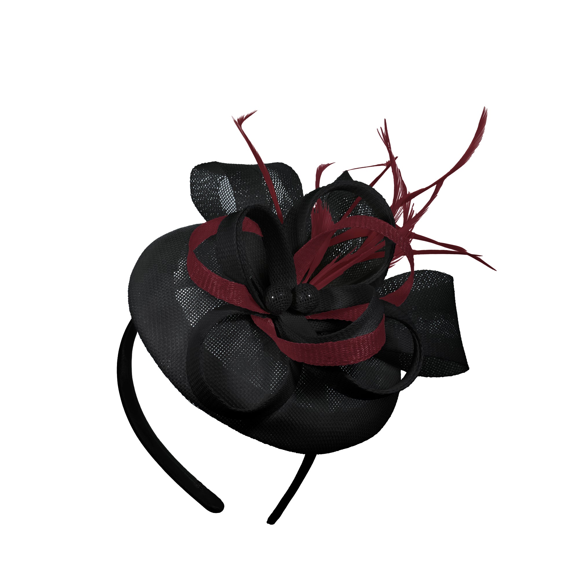 Black Burgundy Mix Round Pillbox Bow Sinamay Headband Fascinator Weddings Ascot Hatinator Races