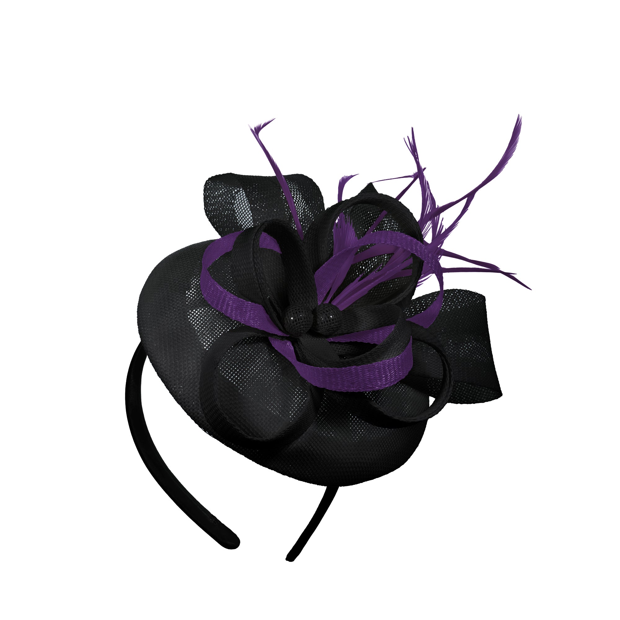 Black Dark Purple Mix Round Pillbox Bow Sinamay Headband Fascinator Weddings Ascot Hatinator Races